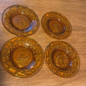 Vintage storybook amber glass small plates